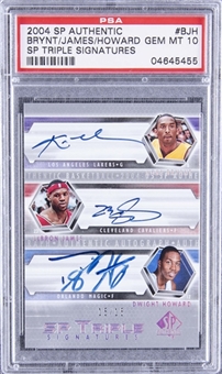 2004/05 SP Authentic "Triple Signatures" #SP3-BJH Kobe Bryant/LeBron James/Dwight Howard Multi-Signed Card (#15/15) – PSA GEM MT 10